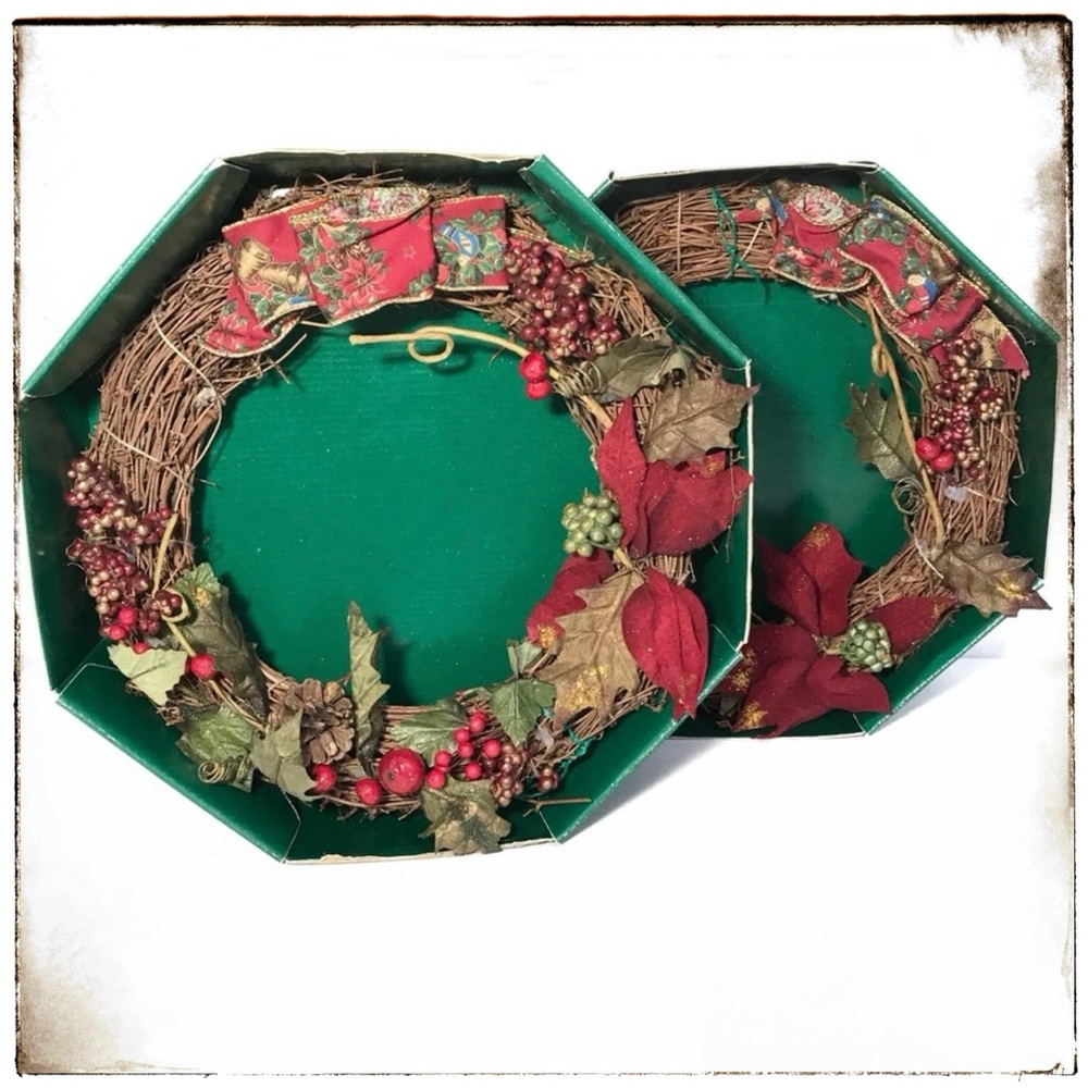 🎄 2x Wreath 12” Christmas Holiday K-Mart Vintage (phlox)